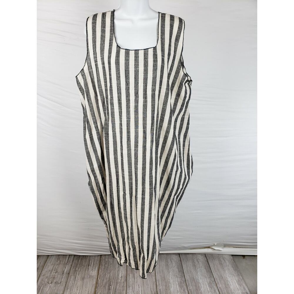 Noblu Alexandra Ilyin Brown & White Striped Dress Size XL Sleeveless Lagenlook